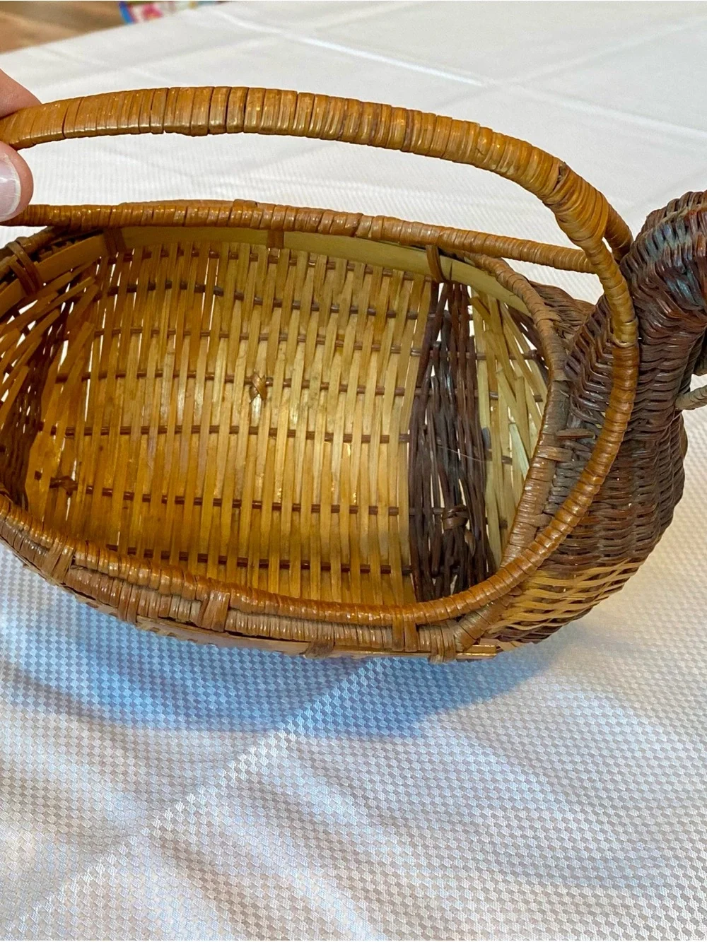 Vintage Woven Rattan Turkey Handle Basket - Natural Brown